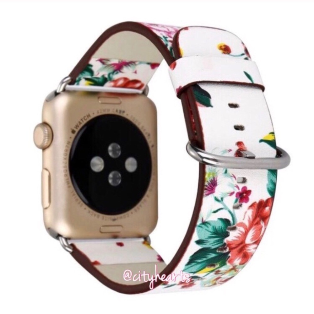 NEW White Floral Vegan Leather Apple Watch Band